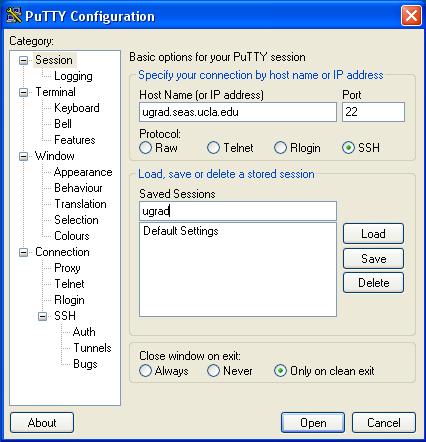 PuTTY Configuration window